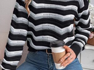 Striped Long Sleeve Sweater with Round Neck Design