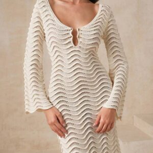 Wave Crochet Maxi Dress - Openwork Knit Style