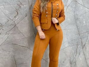 Women’s Yellow Two-Piece Set | Casual Jacket & Trousers Outfit