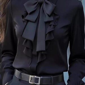 Ruffled Tie Front Blouse: Effortless Style and Elegance with Long Sleeves
