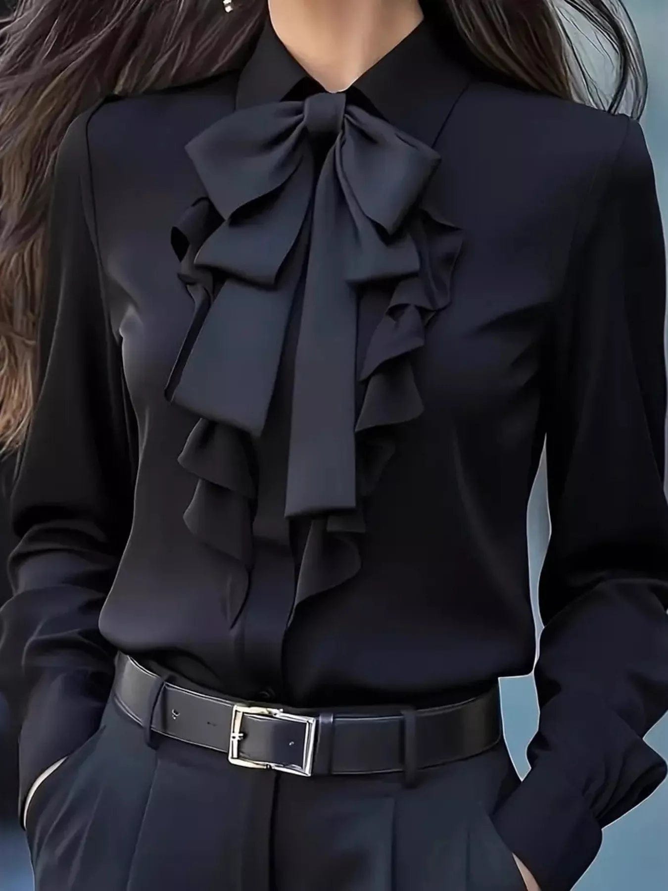 Ruffled Tie Front Blouse: Effortless Style and Elegance with Long Sleeves