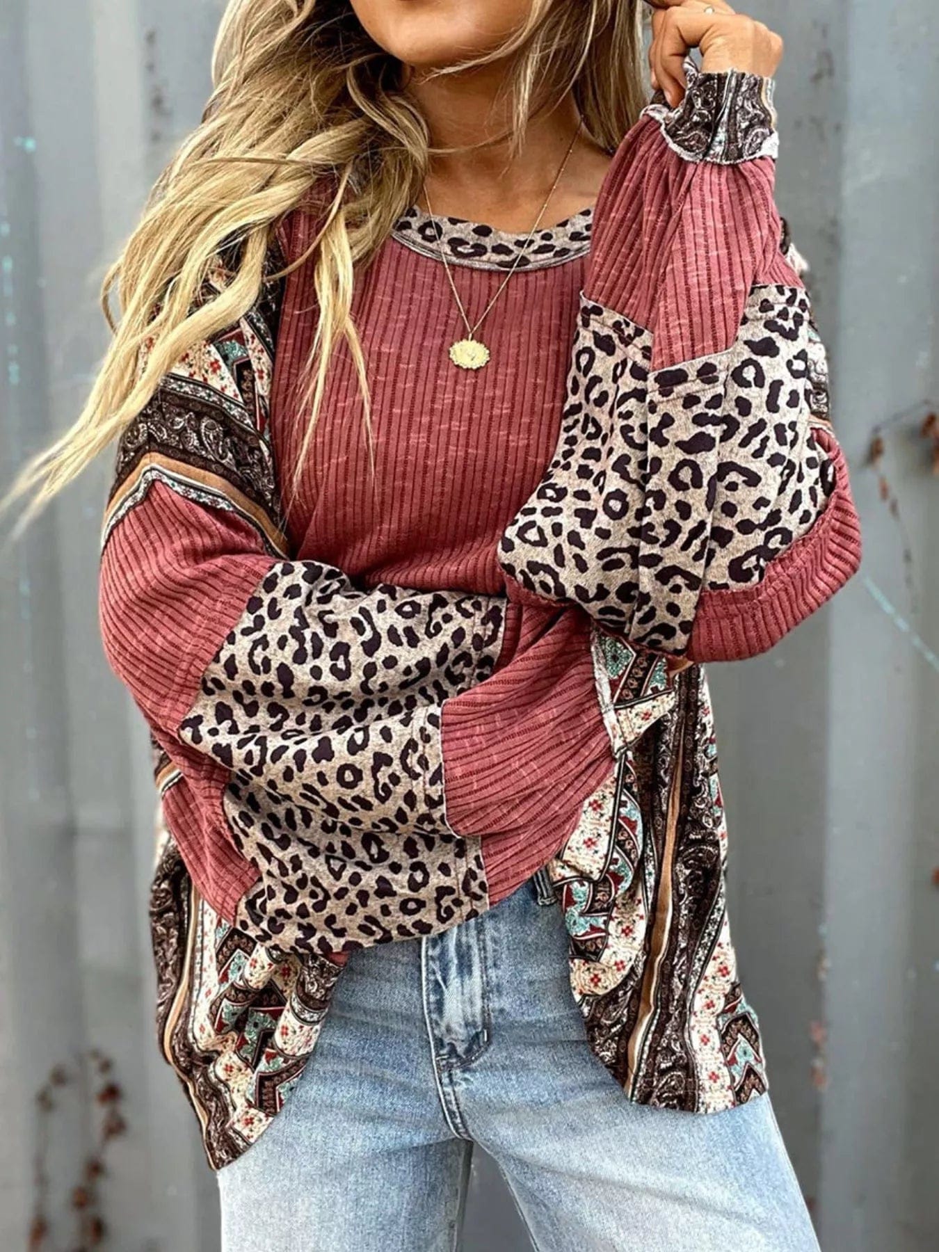Leopard Color Block Ribbed Top - Trendy Leopard Color Block Top for Stylish Outfits - Image 4