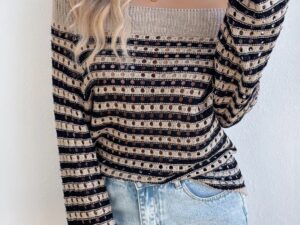 Openwork Striped Off-Shoulder Top for Trendy Summer Fashion