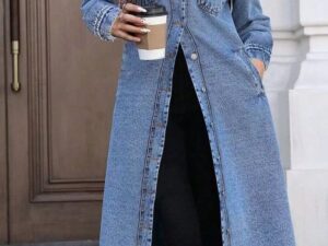 Longline Denim Jacket with Button-Front Design for Stylish Layering