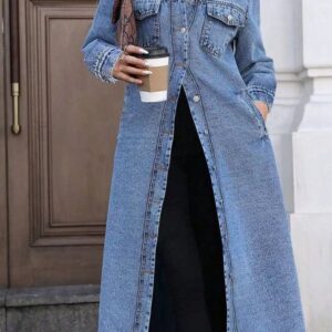 Longline Denim Jacket with Button-Front Design for Stylish Layering