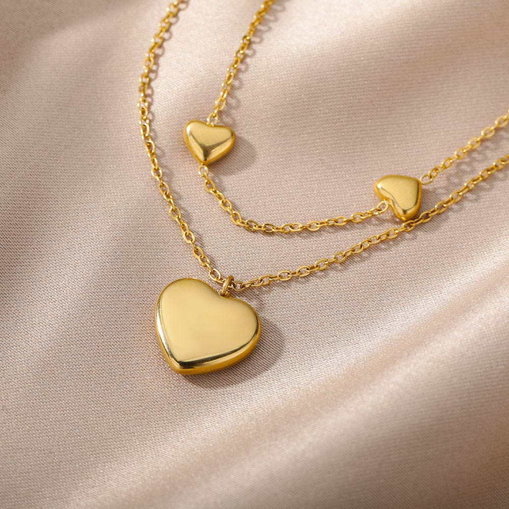 Multilayer Heart Pendant Necklace – Gold Moon & Star Details - Image 5