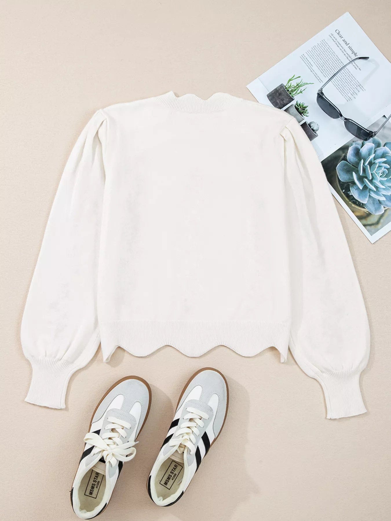 Floral Embroidered Cropped Sweater with Scallop Hem - Image 4