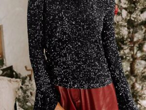Sequin Open Back Bell Sleeve Top