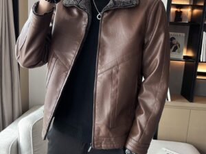 Hong Kong Style Velvet Padded Plus Size Men's Leather Jackets