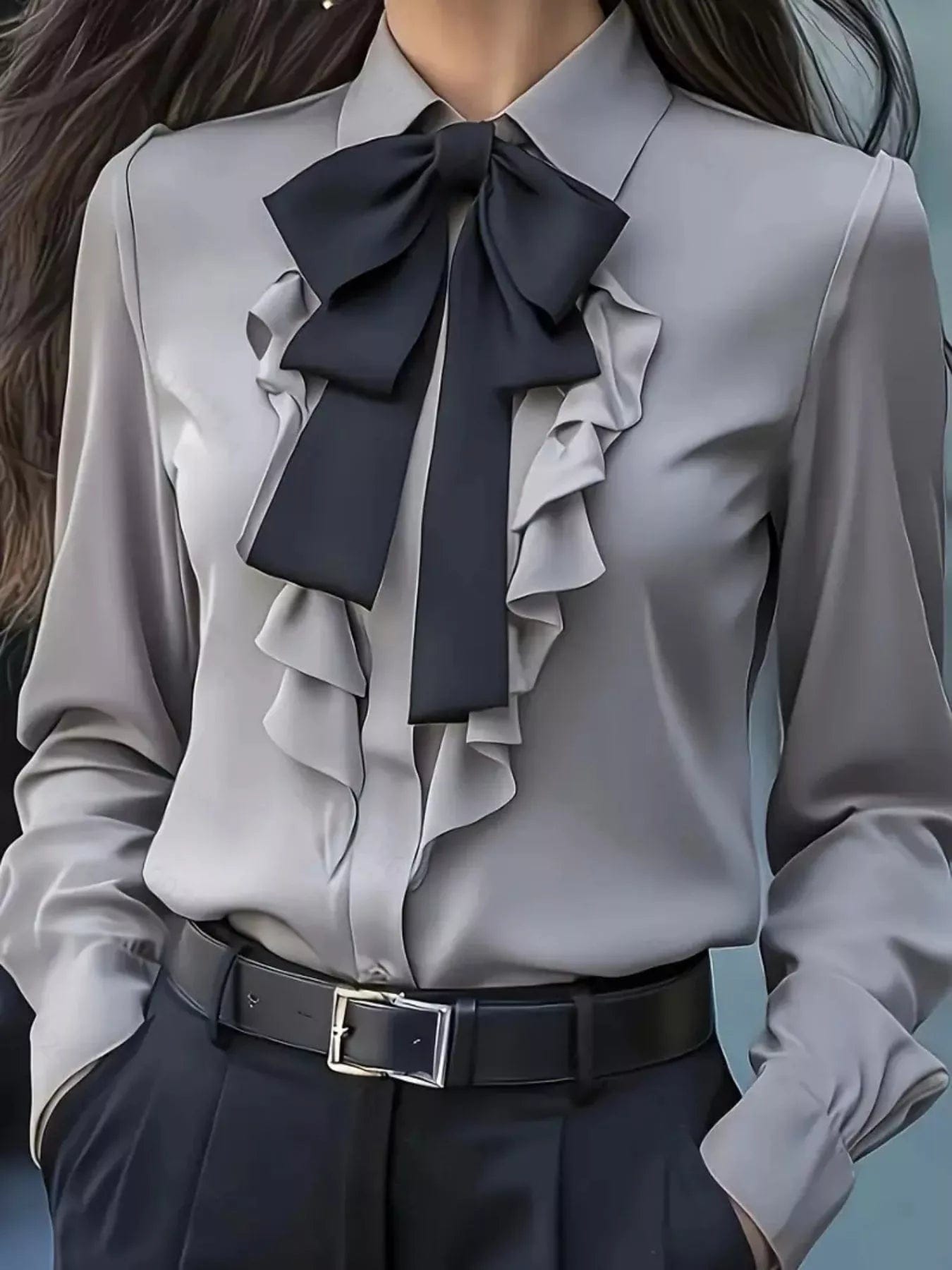 Ruffled Tie Front Blouse: Effortless Style and Elegance with Long Sleeves - Image 4