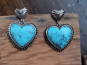 Valentines Day-Artificial Turquoise Alloy Heart Dangle Earrings