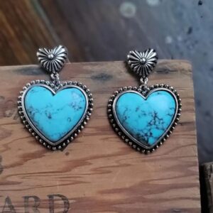 Valentines Day-Artificial Turquoise Alloy Heart Dangle Earrings